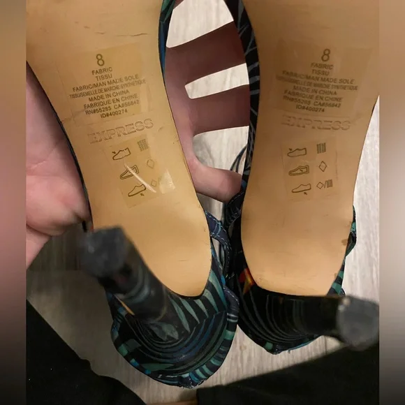 Express Cabana Stiletto High Heels Strappy Blue Green Floral Beach Summer sz 8 - Picture 8 of 11